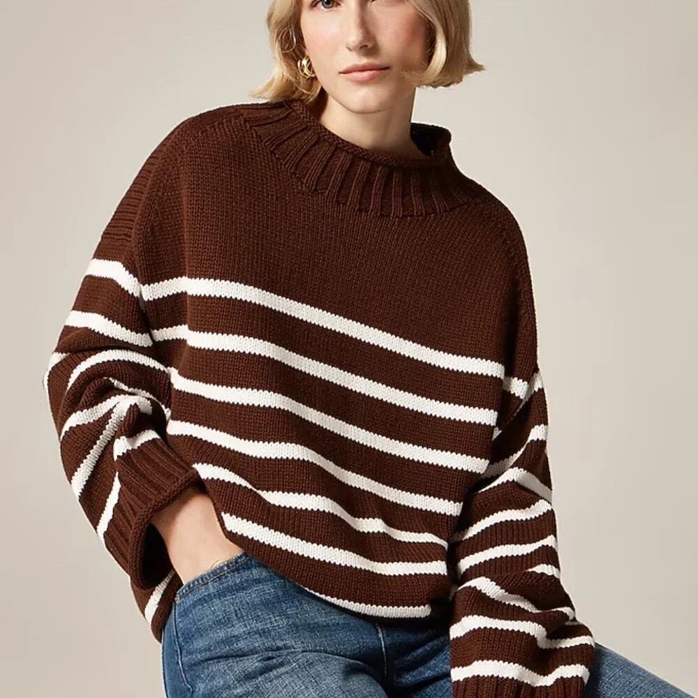 NWT Jcrew RollnecK Sweater in Stripe - Picture 2 of 9